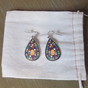 Multi-Colored Mosaic Teardrop Earrings